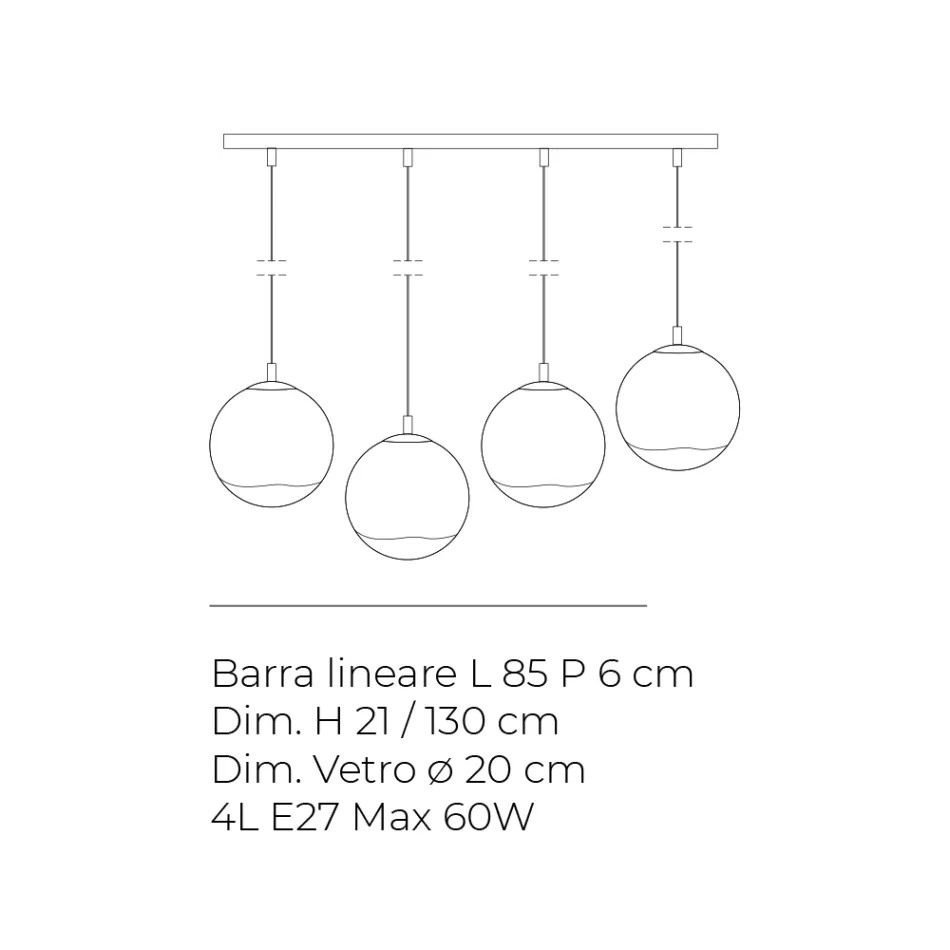 Lustre linéaire à quatre lumières Isotta en verre blanc, fabriqué en Italie Viadurini