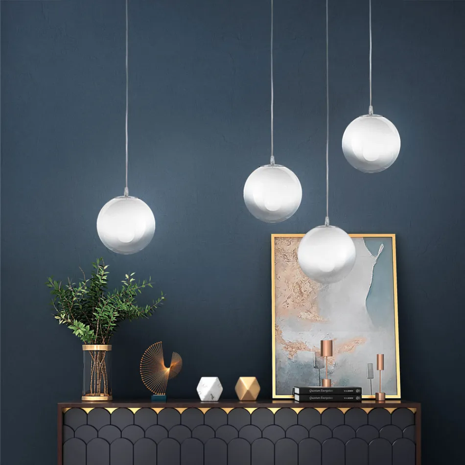 Lustre linéaire à quatre lumières Isotta en verre blanc, fabriqué en Italie Viadurini
