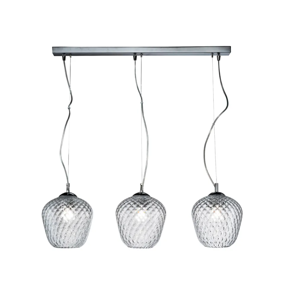 Lustre linéaire à trois lumières en verre vénitien fabriqué en Italie - Elisia Viadurini