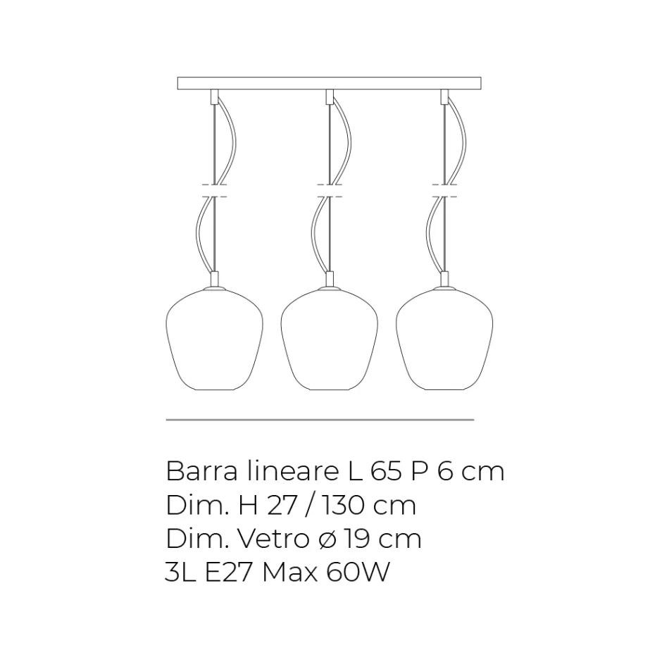 Lustre linéaire à trois lumières en verre vénitien fabriqué en Italie - Elisia Viadurini