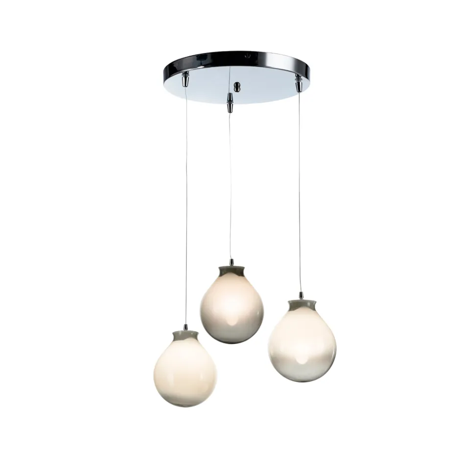 Lustre à trois lumières sur socle rond en verre doublé, fabriqué en Italie - Iride Viadurini