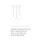 Lustre à trois lumières sur socle rond en verre sous verre, fabriqué en Italie - Iride Viadurini