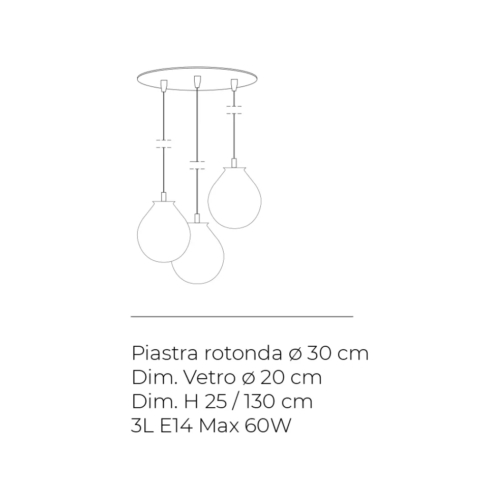 Lustre à trois lumières sur socle rond en verre sous verre, fabriqué en Italie - Iride Viadurini