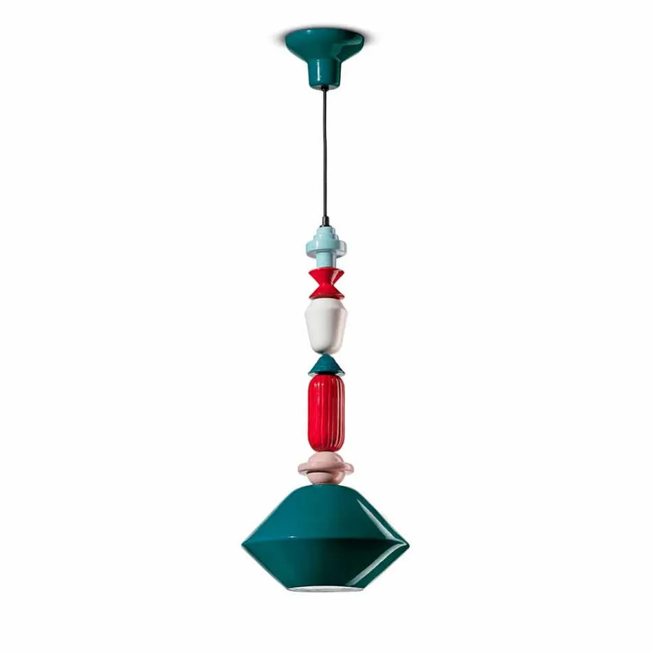 Lustre Vintage en Céramique Vert ou Jaune Fabriqué en Italie - Ferroluce Lariat Viadurini