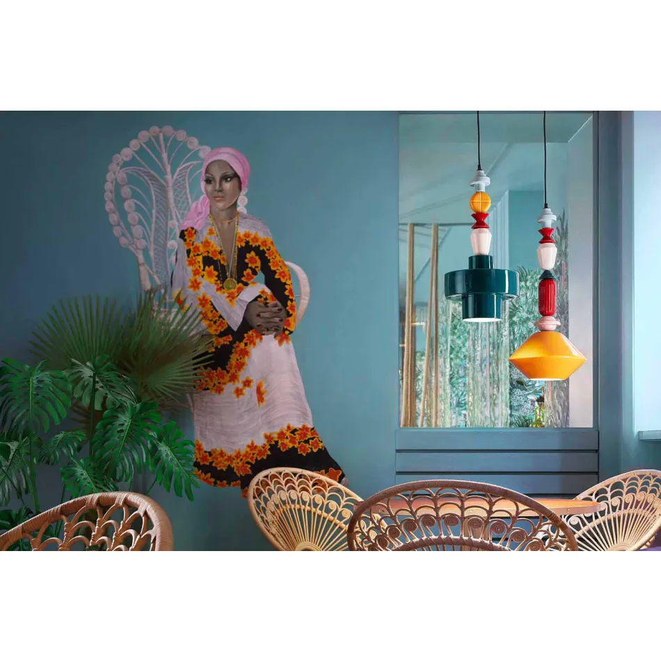 Lustre Vintage en Céramique Vert ou Jaune Fabriqué en Italie - Ferroluce Lariat Viadurini