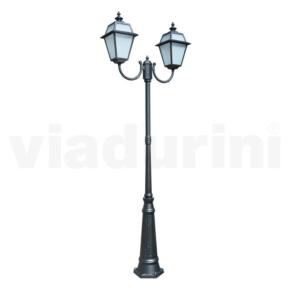 Lampadaire 2 Lumières en Aluminium et Verre Style Vintage Made in Italy - Vivian Viadurini