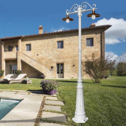 Lampadaire 2 Lumières Style Vintage en Aluminium et Laiton Made in Italy - Adela Viadurini