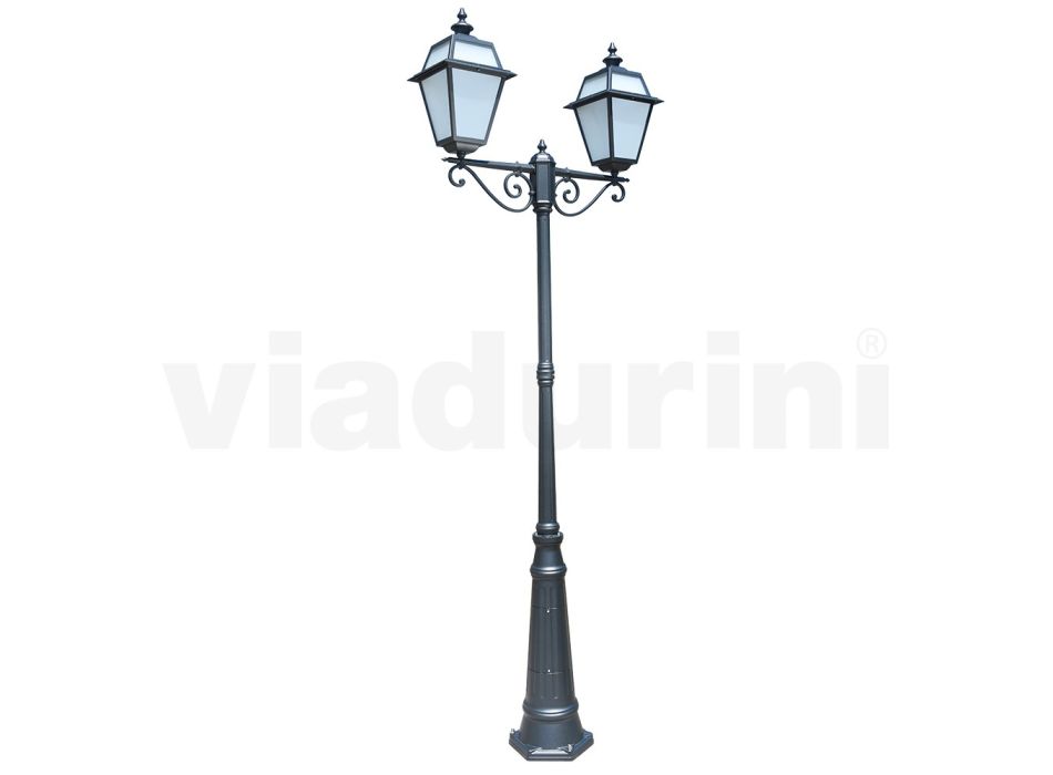 Lampadaire 2 Lumières Style Vintage en Aluminium et Verre Made in Italy - Vivian Viadurini