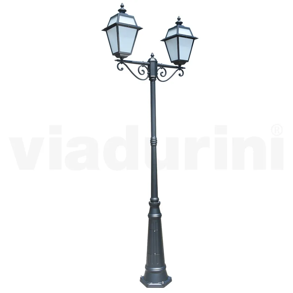 Lampadaire 2 Lumières Style Vintage en Aluminium et Verre Made in Italy - Vivian Viadurini