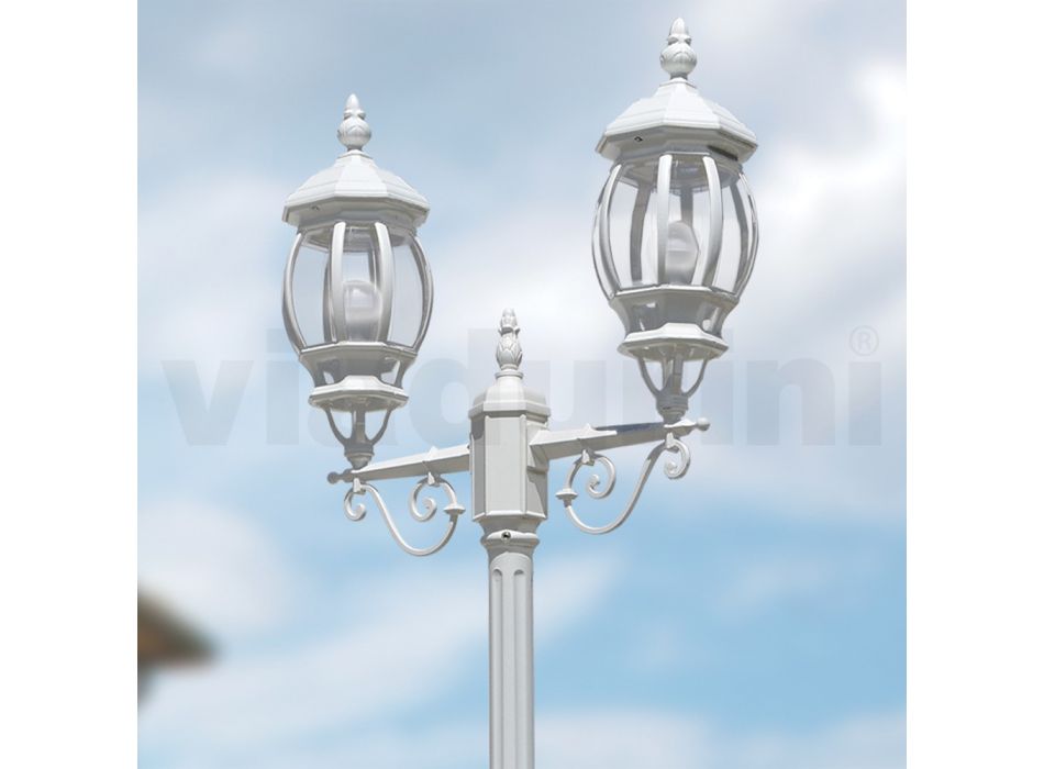 Lampadaire à 2 Lumières Style Vintage en Aluminium Blanc Fabriqué en Italie - Dodo Viadurini
