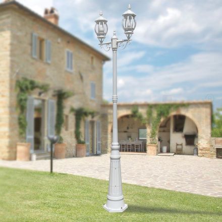 Lampadaire 2 Lumières Style Vintage en Aluminium Blanc Fabriqué en Italie - Dodo Viadurini