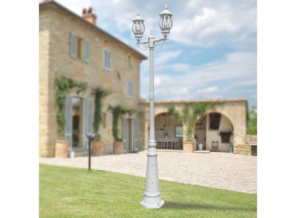 Lampadaire 2 Lumières Style Vintage en Aluminium Blanc Fabriqué en Italie - Dodo Viadurini