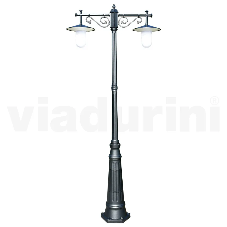 Lampadaire 2 Lumières Style Vintage en Aluminium Gris Fabriqué en Italie - Belen Viadurini