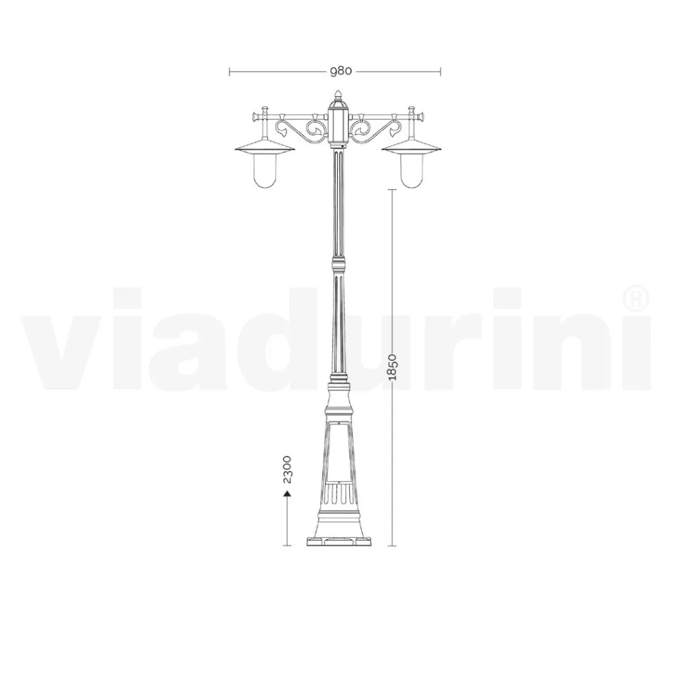 Lampadaire 2 Lumières Style Vintage en Aluminium Gris Fabriqué en Italie - Belen Viadurini
