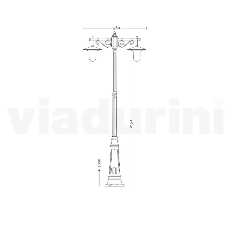 Lampadaire 2 Lumières Style Vintage en Aluminium Gris Fabriqué en Italie - Belen Viadurini