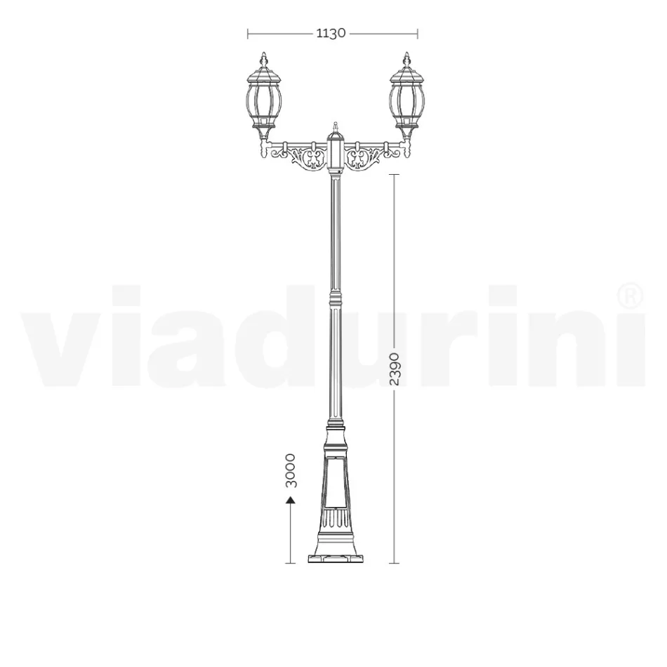 Lampadaire 2 Lumières Style Vintage en Aluminium Fabriqué en Italie - Leona Viadurini
