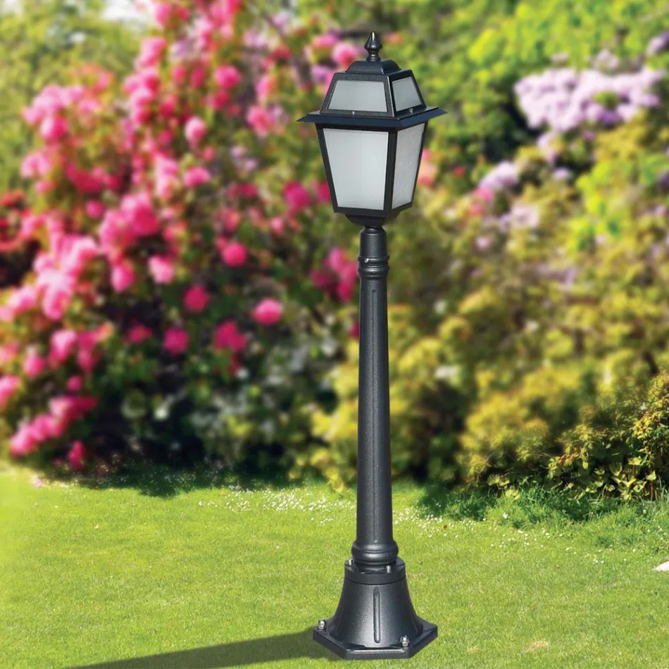 Lampe de jardin de 116 cm de hauteur en Aluminium Anthracite et Verre Sablé - Elric Viadurini