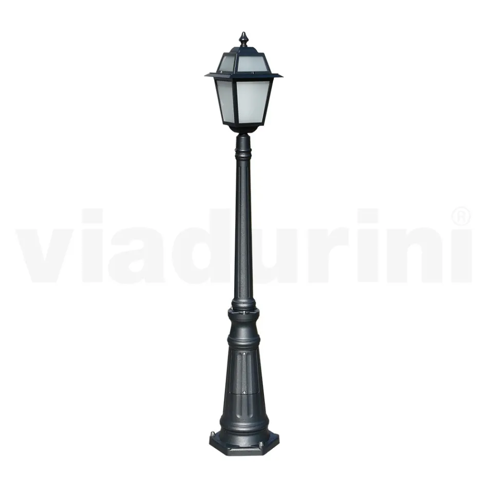 Lampe de jardin de 152 cm de hauteur en Aluminium Anthracite et Verre Sablé - Elric Viadurini