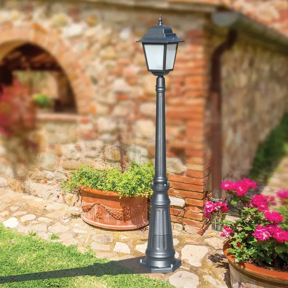 Lampadaire de 152 cm de haut en verre anthracite et aluminium fabriqué en Italie - Scintilla Viadurini