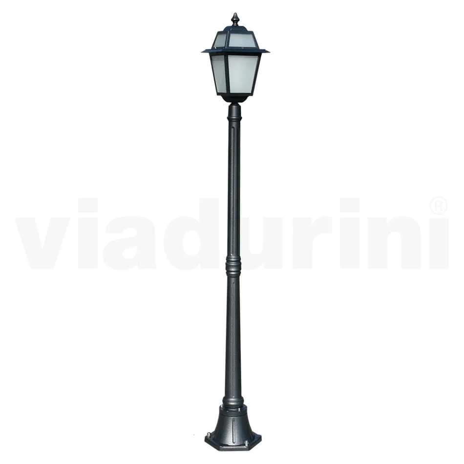 Lampadaire de jardin 178 cm de haut en Aluminium Anthracite et Verre Sablé - Elric Viadurini