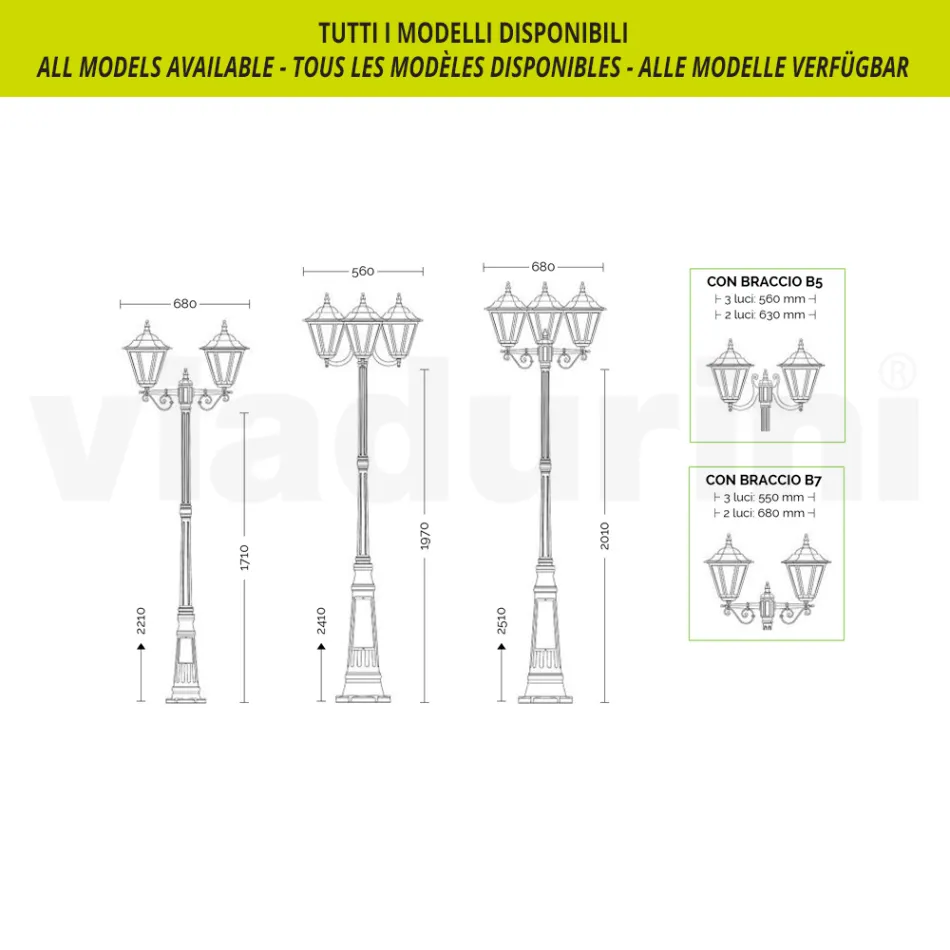 Lampe de jardin de 211 cm de hauteur en verre et 5 finitions en aluminium - Pinako Viadurini