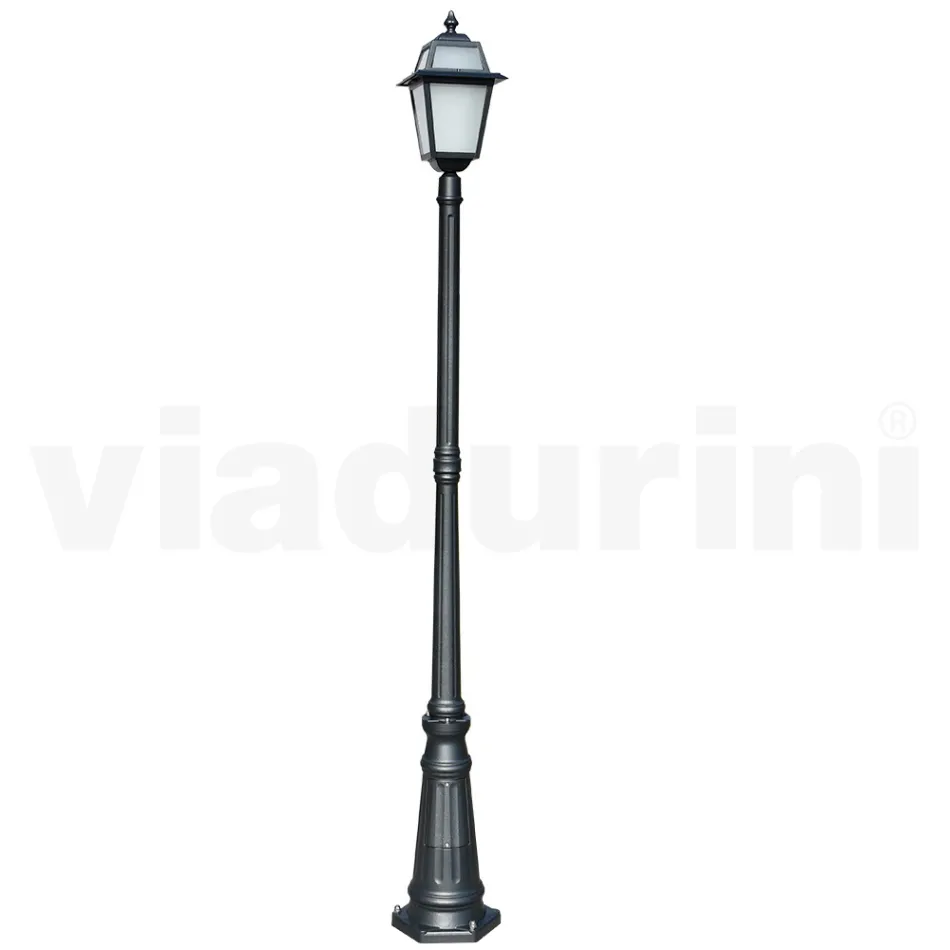 Lampe de jardin de 214 cm de haut en Aluminium Anthracite et Verre Sablé - Elric Viadurini