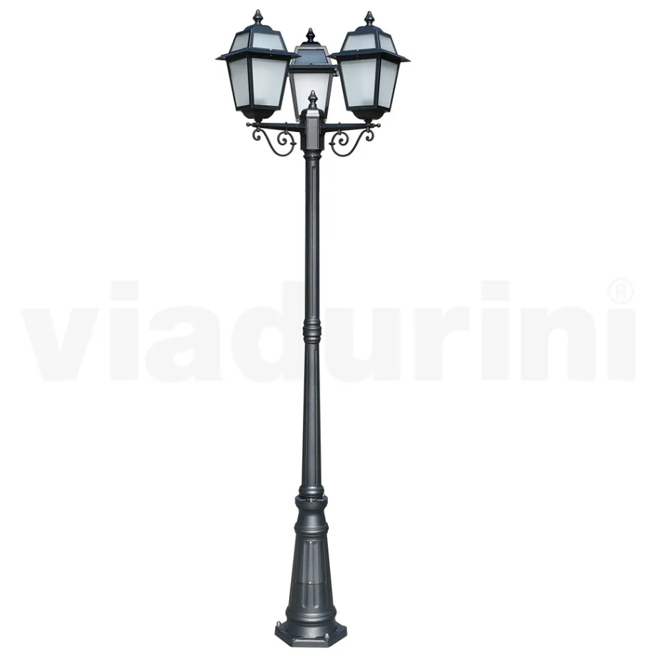 Lampadaire de jardin 219 cm de haut en Aluminium Anthracite et Verre Sablé - Elric Viadurini