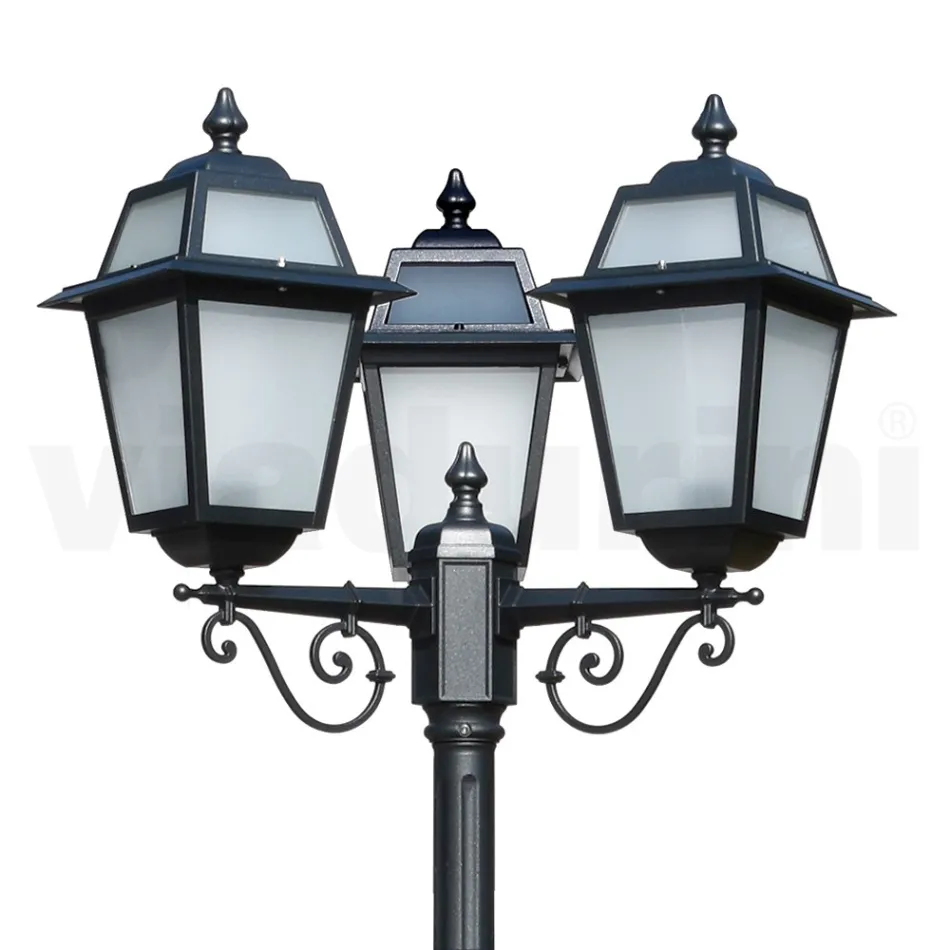 Lampadaire de jardin 219 cm de haut en Aluminium Anthracite et Verre Sablé - Elric Viadurini