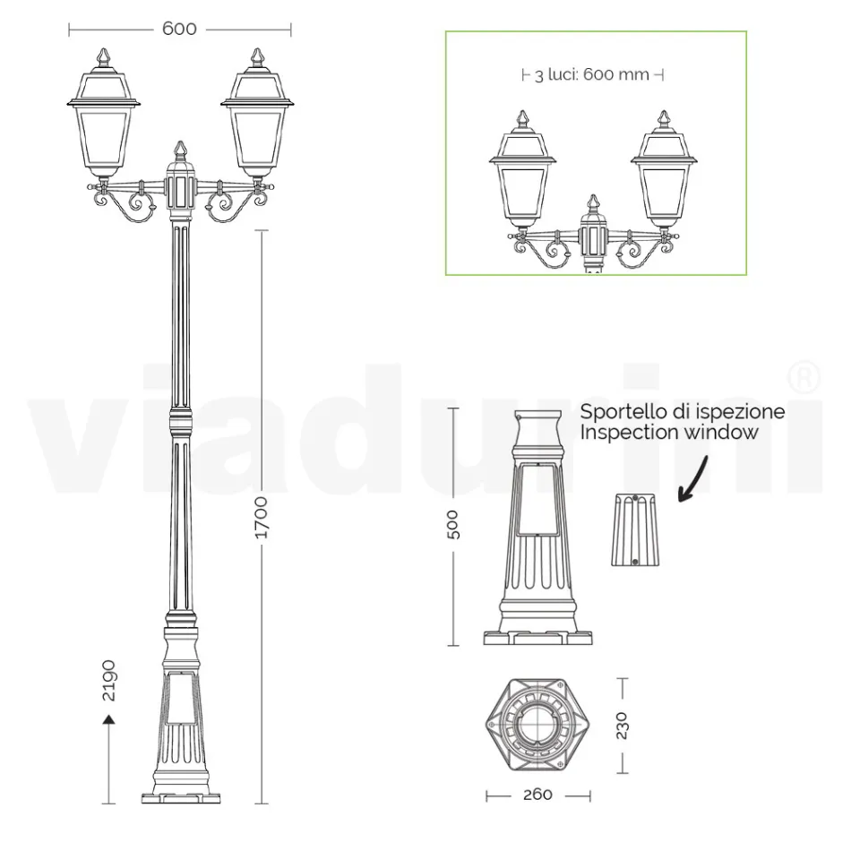 Lampadaire de jardin 219 cm de haut en Aluminium Anthracite et Verre Sablé - Elric Viadurini