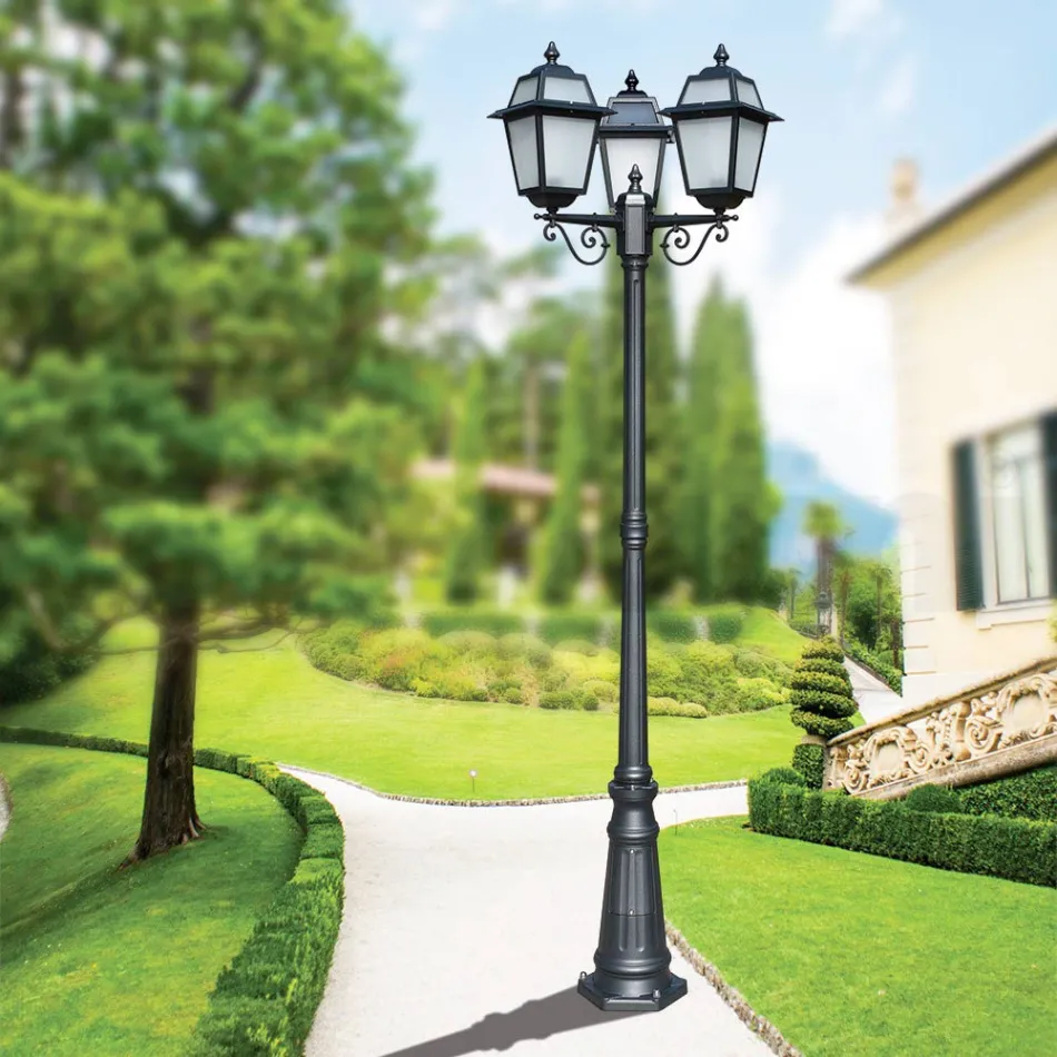 Lampadaire de jardin 219 cm de haut en Aluminium Anthracite et Verre Sablé - Elric Viadurini