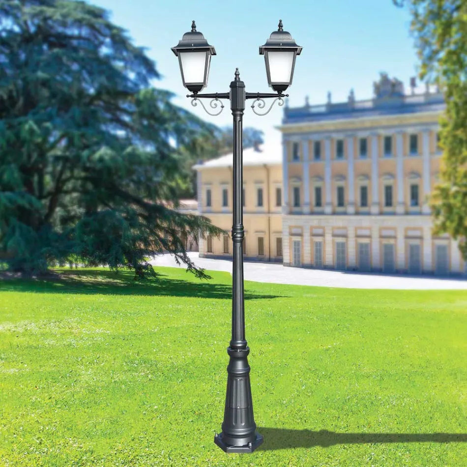 Lampadaire de 219 cm de haut en verre anthracite et aluminium fabriqué en Italie - Scintilla Viadurini
