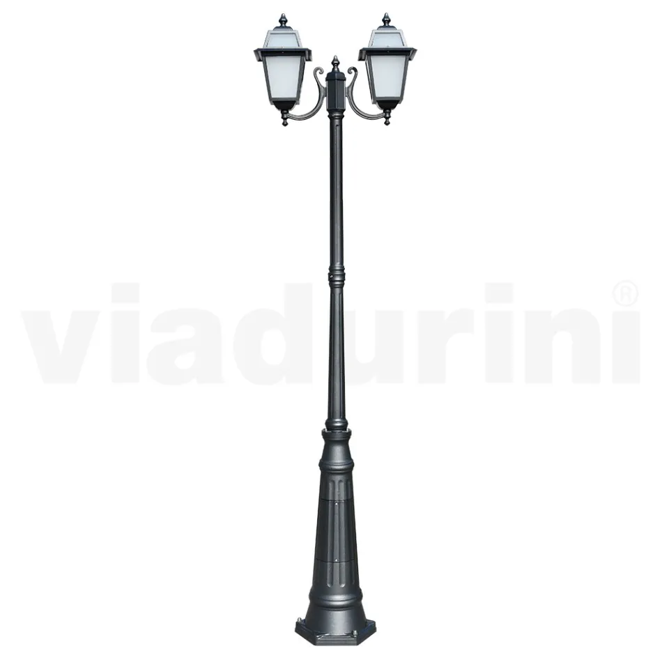 Lampadaire de jardin 238 cm de haut en Aluminium Anthracite et Verre Sablé - Elric Viadurini