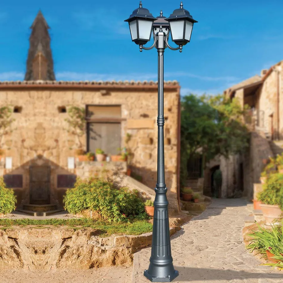 Lampadaire de 238 cm de haut en verre anthracite et aluminium fabriqué en Italie - Scintilla Viadurini