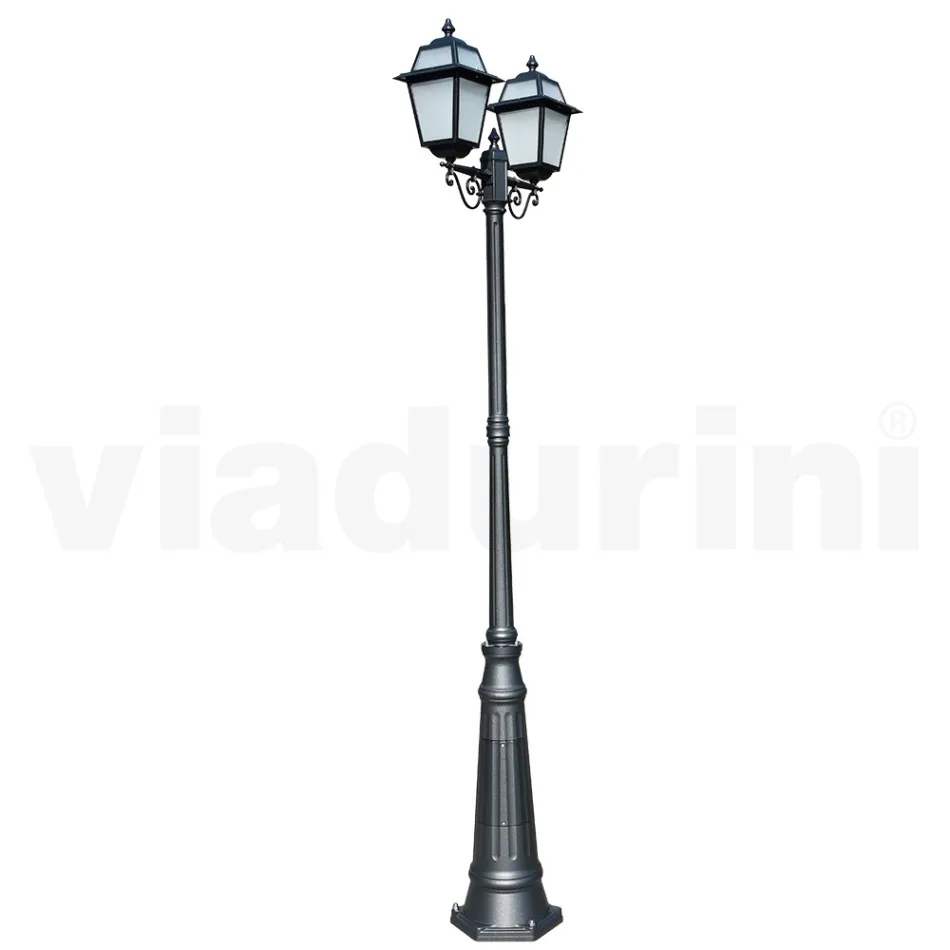 Lampadaire de jardin 249 cm de haut en Aluminium Anthracite et Verre Sablé - Elric Viadurini