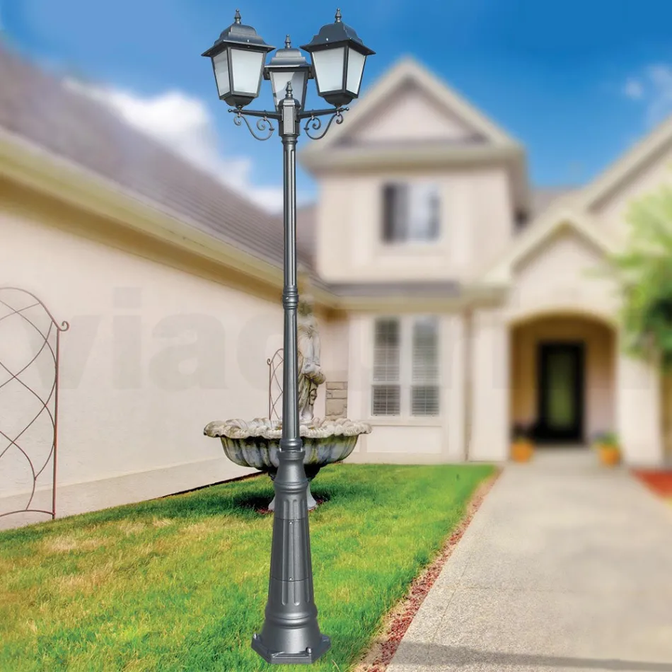 Lampadaire de 249 cm de haut en verre anthracite et aluminium fabriqué en Italie - Scintilla Viadurini