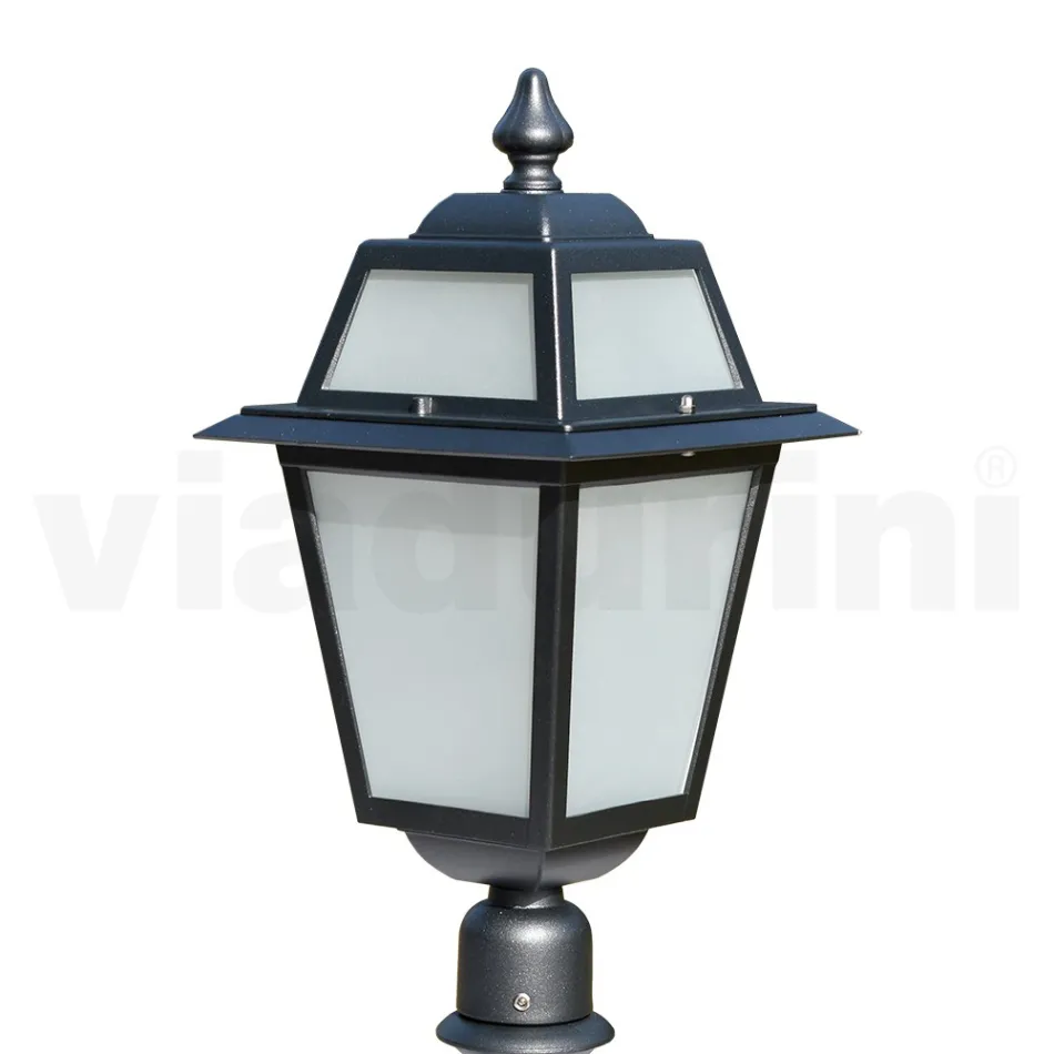 Lampadaire de jardin de 76,5 cm de haut en Aluminium Anthracite et Verre Sablé - Elric Viadurini