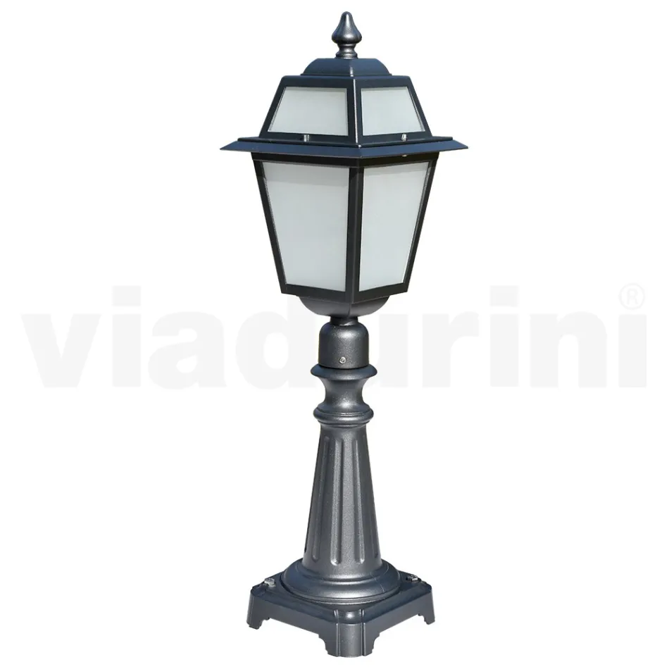 Lampadaire de jardin de 76,5 cm de haut en Aluminium Anthracite et Verre Sablé - Elric Viadurini