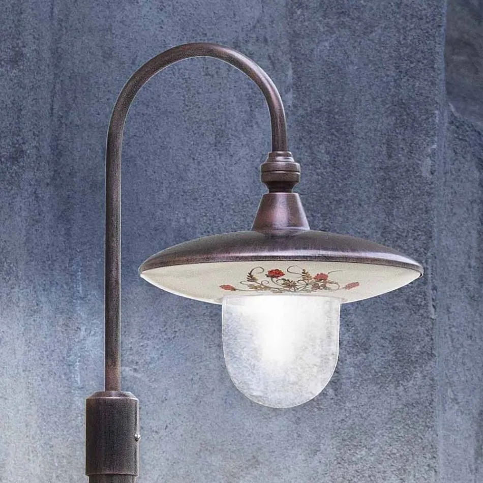 Lampadaire extérieur en aluminium noir et fleurs peintes à la main - Latina Viadurini