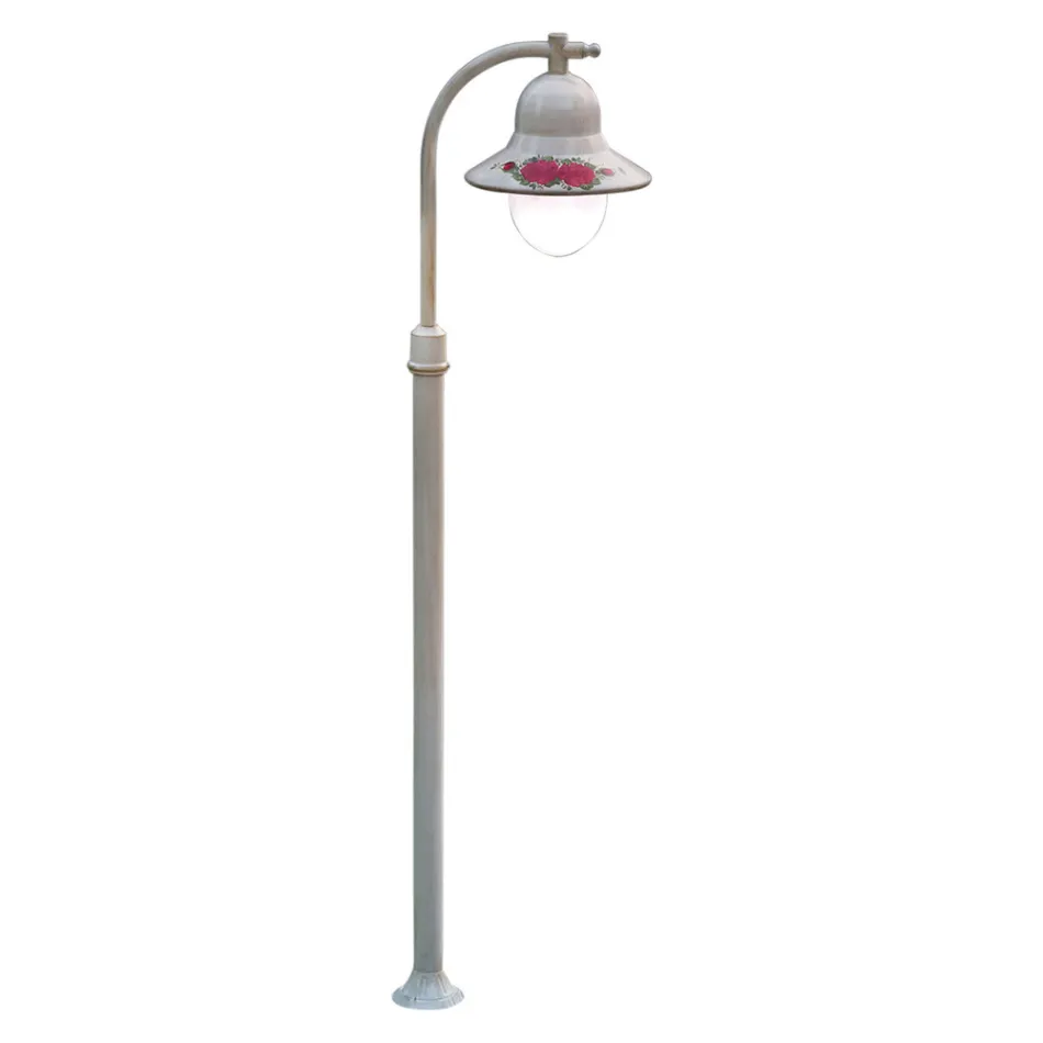 Lampadaire extérieur en aluminium blanc et décor de fleurs peintes à la main - Imperia Viadurini