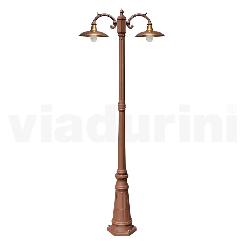 Lampadaire Style Vintage 2 Lumières en Aluminium et Laiton Made in Italy - Adela Viadurini