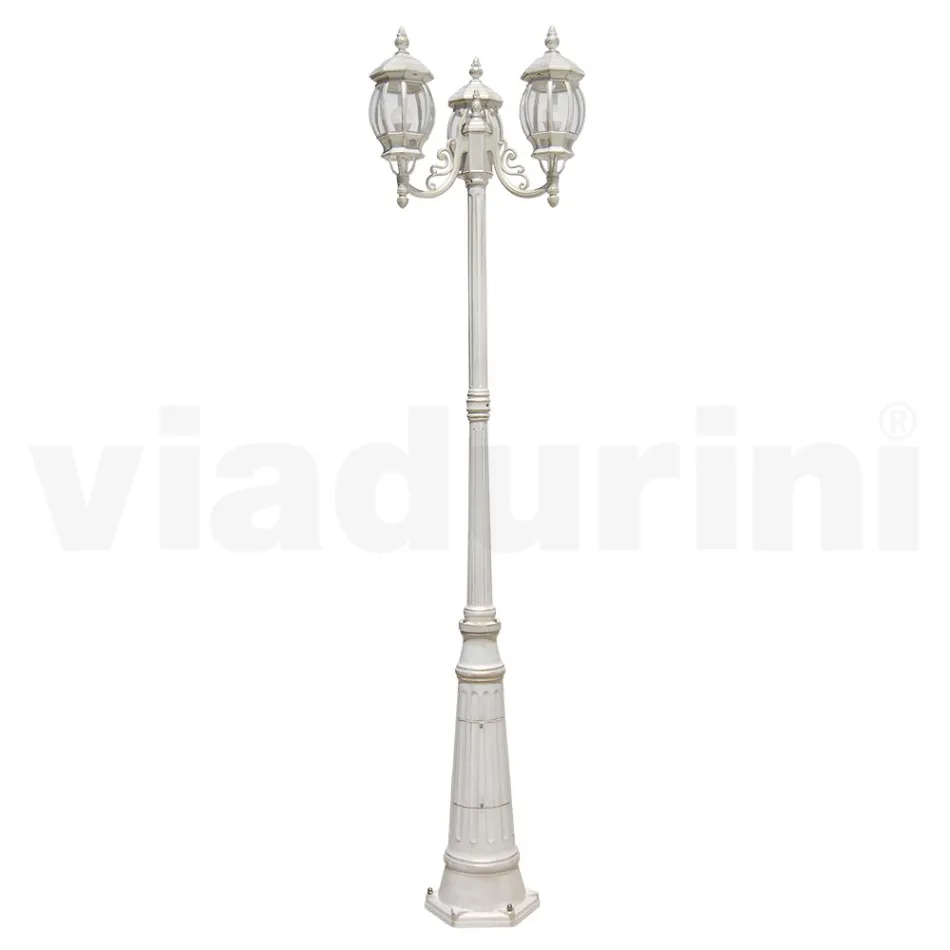 Lampadaire Style Vintage à 3 Lumières en Aluminium Blanc Fabriqué en Italie - Dodo Viadurini