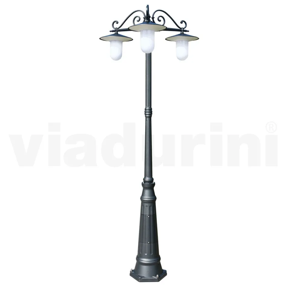 Lampadaire de style vintage à 3 lumières en aluminium gris fabriqué en Italie - Belen Viadurini