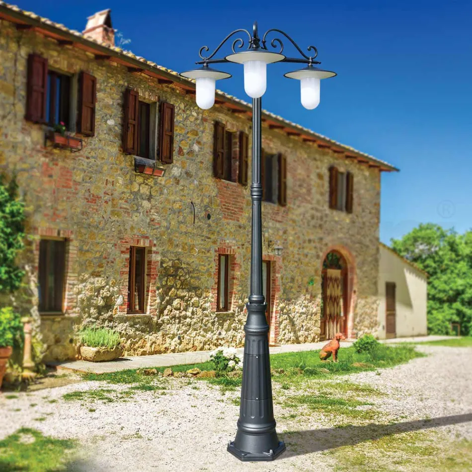 Lampadaire de style vintage à 3 lumières en aluminium gris fabriqué en Italie - Belen Viadurini