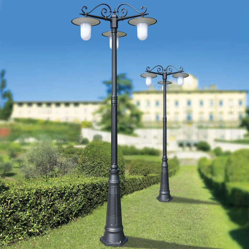 Lampadaire de style vintage à 3 lumières en aluminium gris fabriqué en Italie - Belen Viadurini