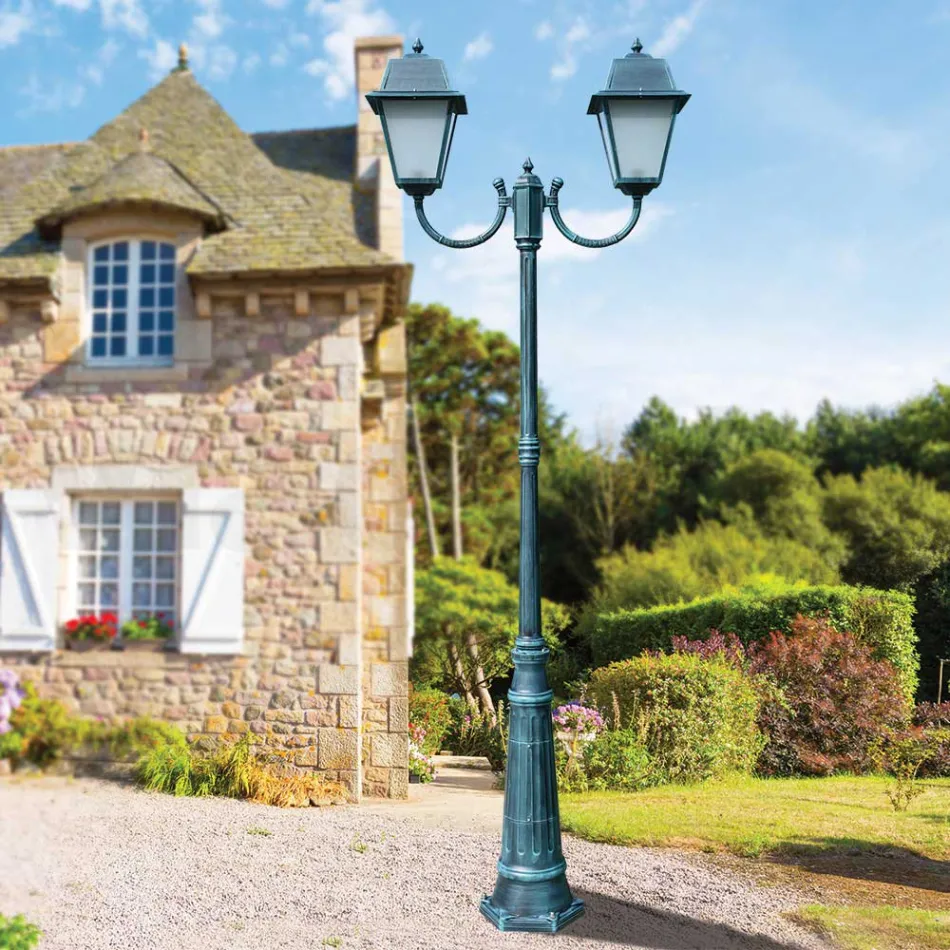 Lampadaire Vintage à 2 Lumières en Aluminium et Verre Made in Italy - Doroty Viadurini