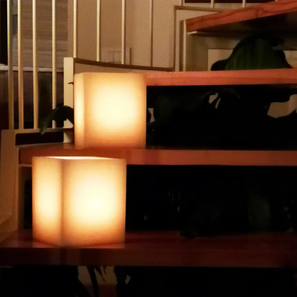 Lanterne parfumée en cire effet rayé avec bougie chauffe-plat fabriquée en Italie - Famme Viadurini