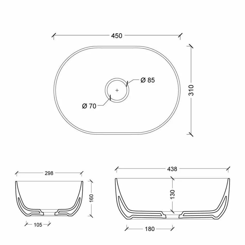 Lavabo à poser en céramique 45x32cm fabriqué en Italie Star, design moderne Viadurini