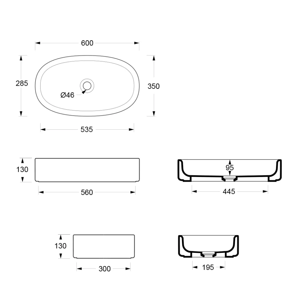 Vasque à poser en céramique 60 x 35 cm, disponible en plusieurs coloris, fabriquée en Italie - Fille Viadurini