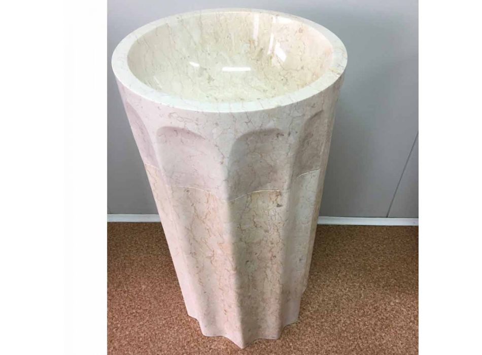 Vasque à colonne marguerite en pierre naturelle blanche, pièce unique Viadurini