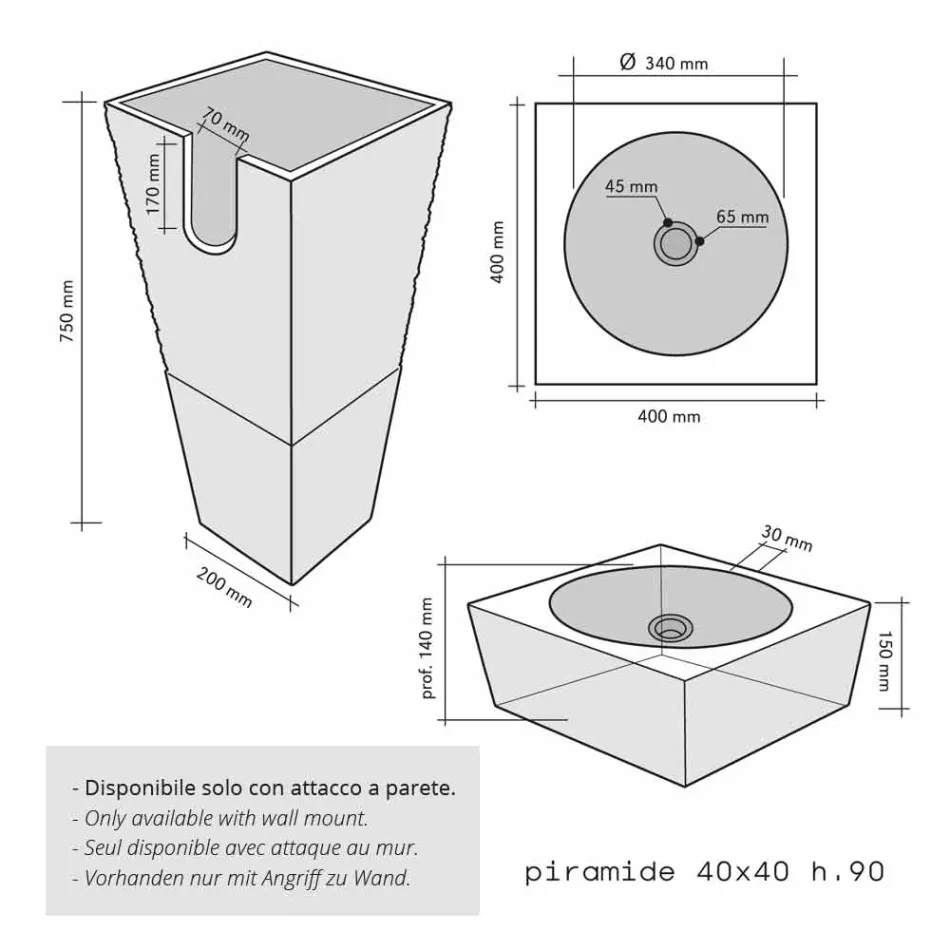Lavabo Colonne Pyramide pierre noire naturelle de Nias Viadurini